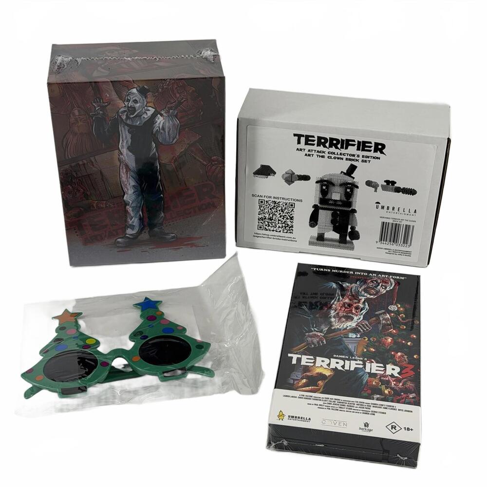 Terrifier Art Attack Collector’s Edition Box Set 4K Blu-ray 4 Film Slipcases VHS